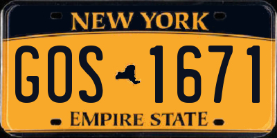 NY license plate GOS1671
