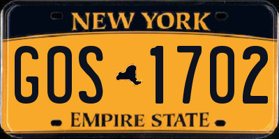 NY license plate GOS1702