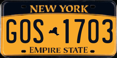 NY license plate GOS1703