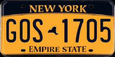 NY license plate GOS1705