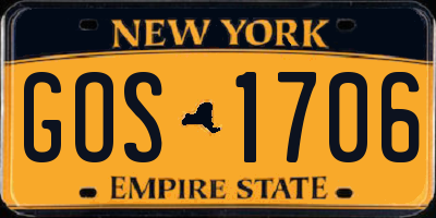 NY license plate GOS1706