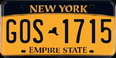 NY license plate GOS1715