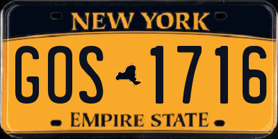NY license plate GOS1716