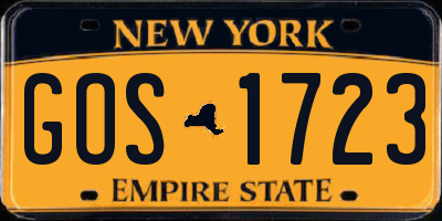 NY license plate GOS1723