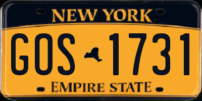 NY license plate GOS1731