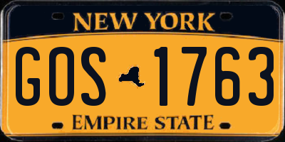 NY license plate GOS1763
