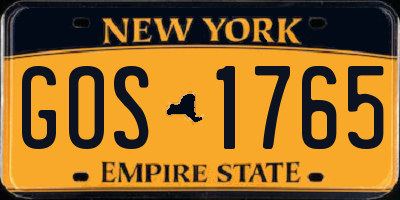 NY license plate GOS1765