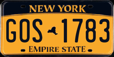 NY license plate GOS1783