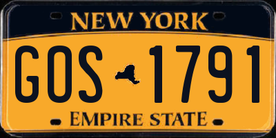 NY license plate GOS1791
