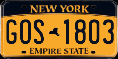 NY license plate GOS1803
