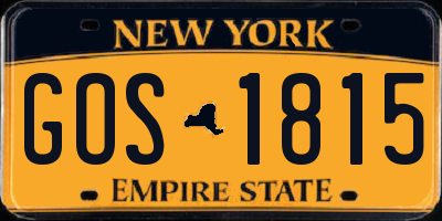 NY license plate GOS1815