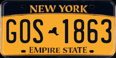 NY license plate GOS1863