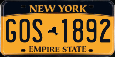 NY license plate GOS1892