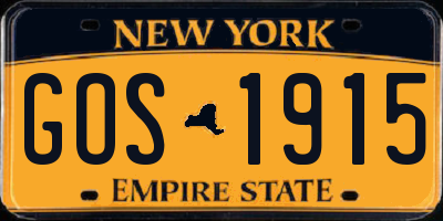NY license plate GOS1915