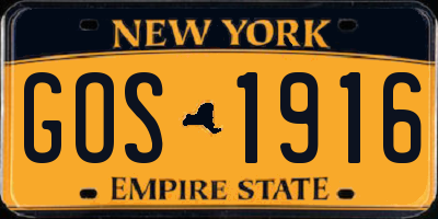 NY license plate GOS1916