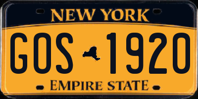 NY license plate GOS1920