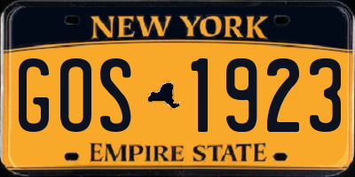 NY license plate GOS1923