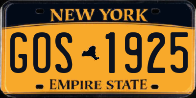 NY license plate GOS1925