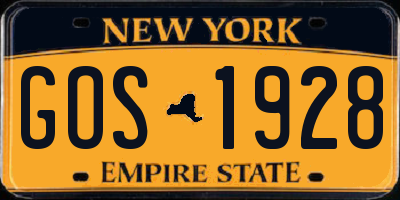 NY license plate GOS1928