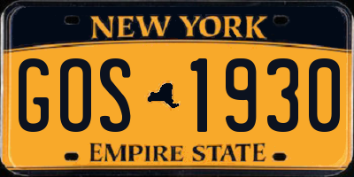 NY license plate GOS1930
