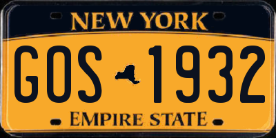 NY license plate GOS1932