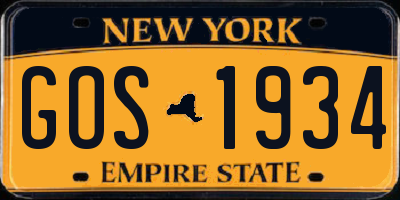 NY license plate GOS1934