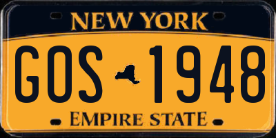 NY license plate GOS1948