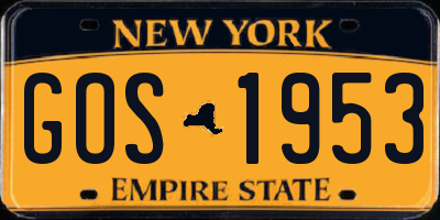 NY license plate GOS1953