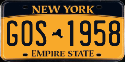 NY license plate GOS1958
