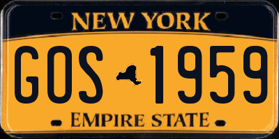 NY license plate GOS1959