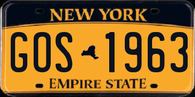 NY license plate GOS1963