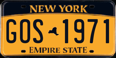 NY license plate GOS1971