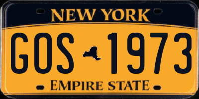 NY license plate GOS1973