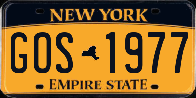 NY license plate GOS1977