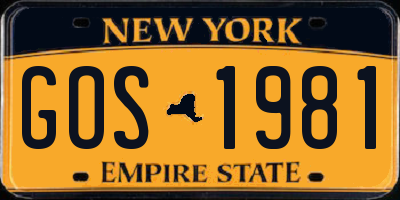 NY license plate GOS1981