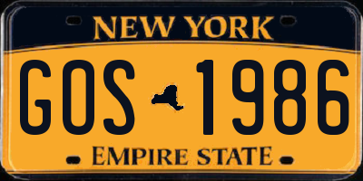 NY license plate GOS1986