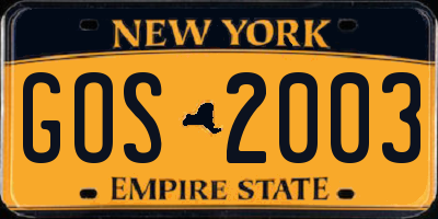 NY license plate GOS2003