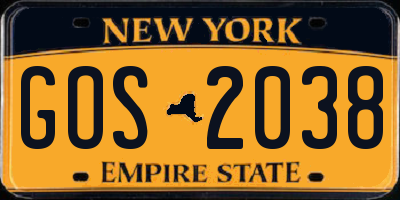 NY license plate GOS2038