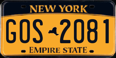 NY license plate GOS2081