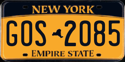 NY license plate GOS2085