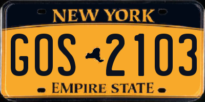 NY license plate GOS2103