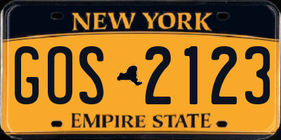 NY license plate GOS2123