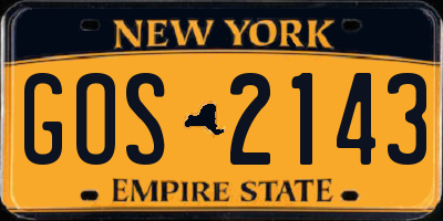 NY license plate GOS2143