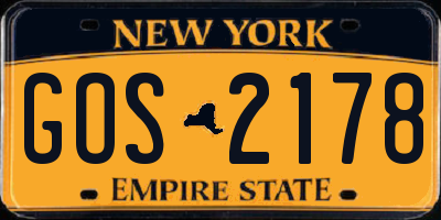 NY license plate GOS2178