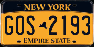 NY license plate GOS2193