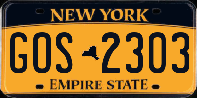 NY license plate GOS2303