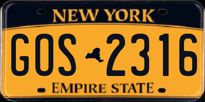 NY license plate GOS2316
