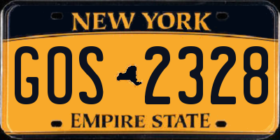 NY license plate GOS2328