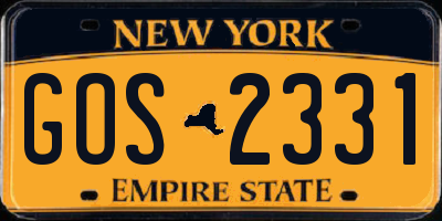 NY license plate GOS2331