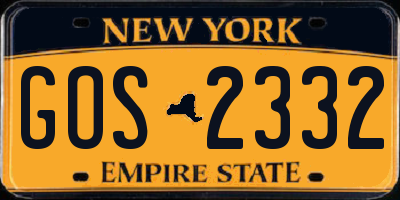 NY license plate GOS2332